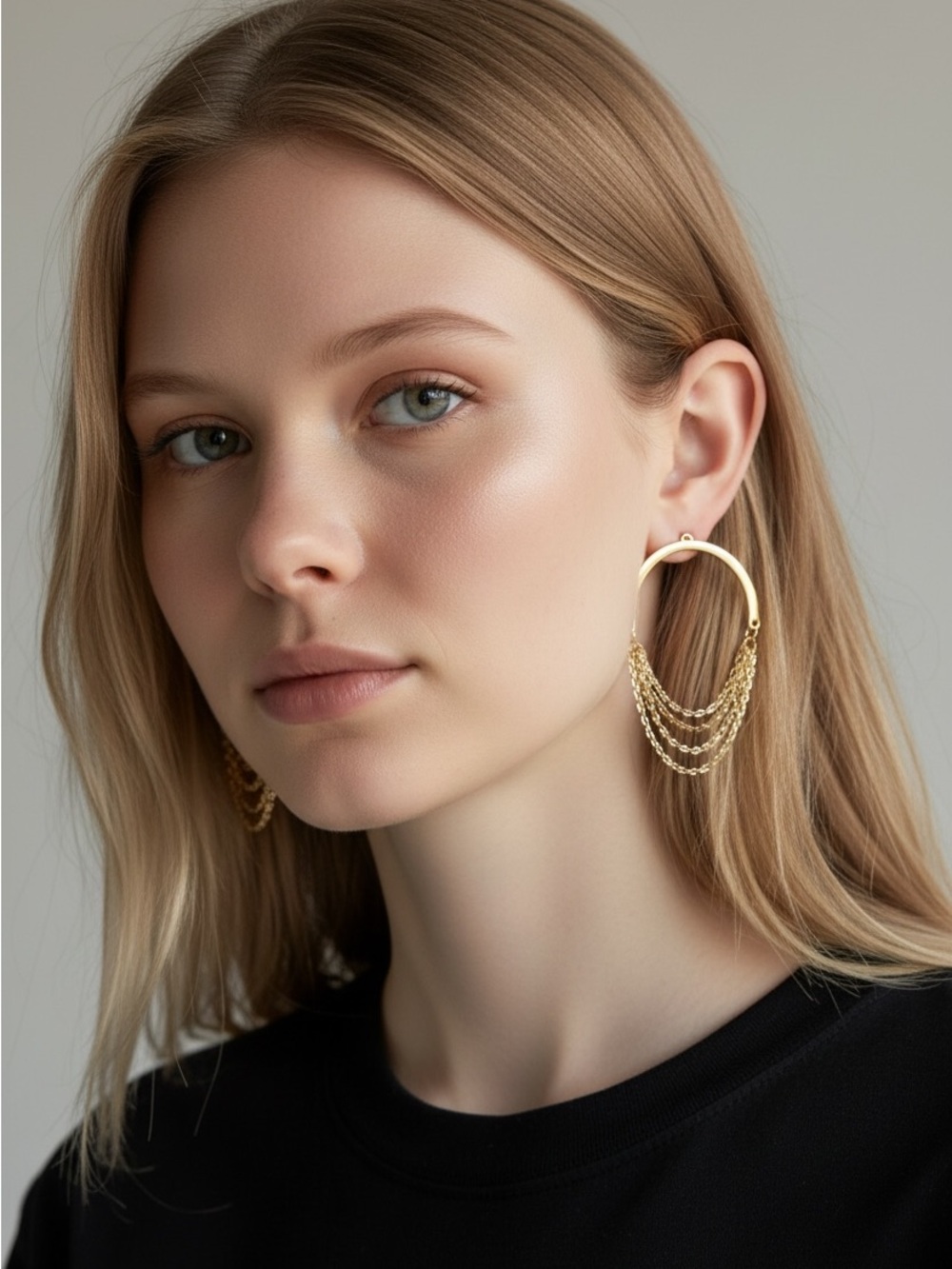 10/9 Gold Hoop Chain Fringe Earrings - Women Jewelry